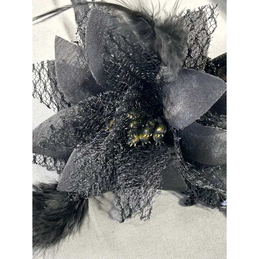 Venetian Masquerade Sequins Flower Feathers Black Half Mask Dance Costume